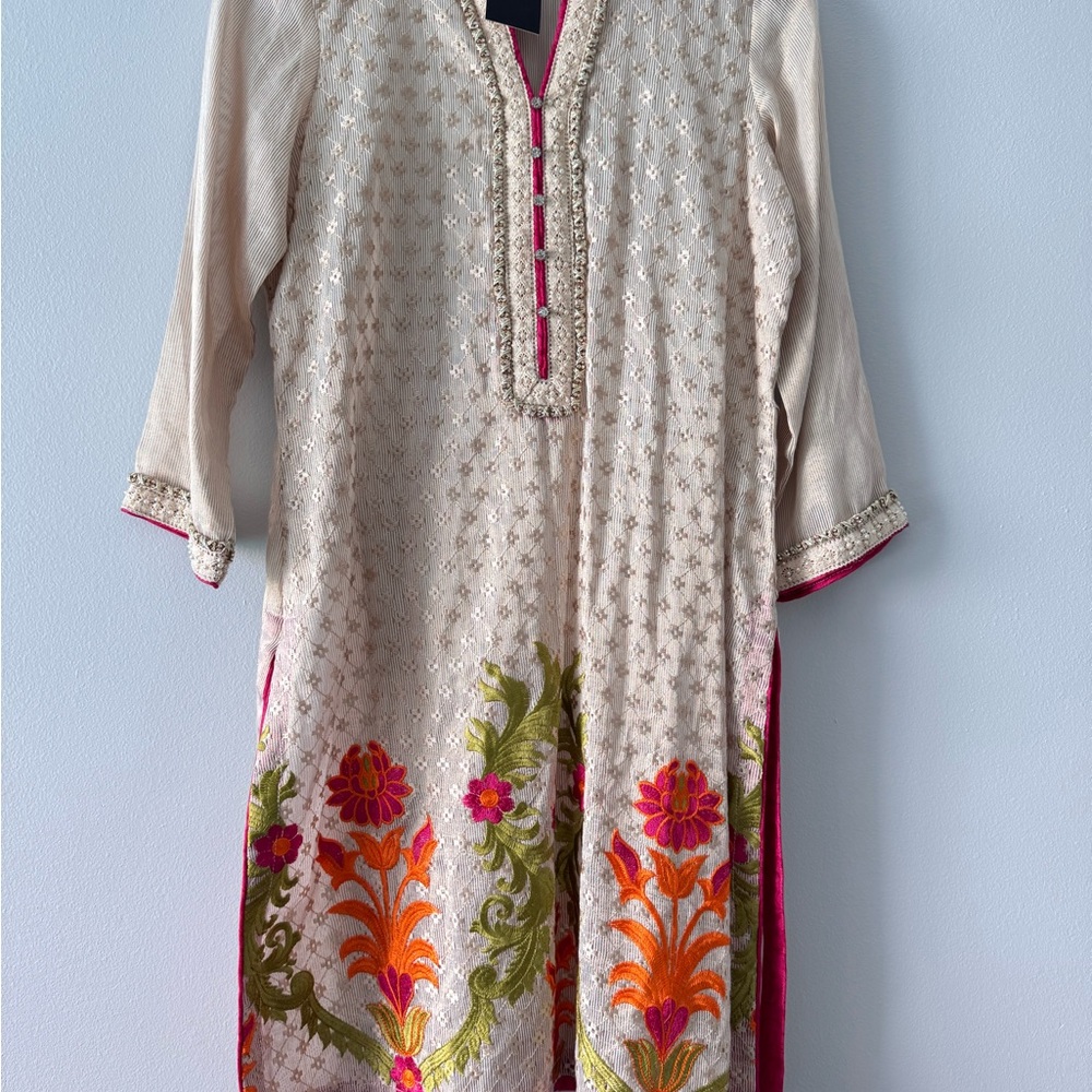 Elegant Cream and Pink Embroidered Salwar